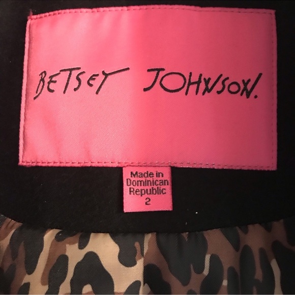 Betsey Johnson Black Wool Blend Coat Knit Bows Pockets Button up Size 2 Pea Coat - Picture 7 of 7